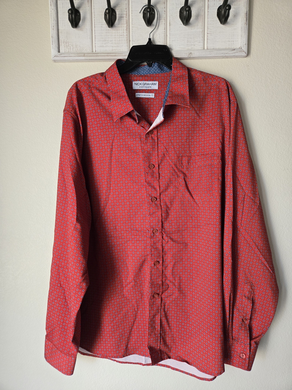 Nick Graham Red Micro-Pattern Long Sleeve Button Down Shirt